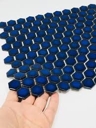 Cobalt blue glass tile backsplash. Hexagon Cobalt Blue Porcelain Mosaic Tile Glossy Look 1 Inch Box Of Tenedos