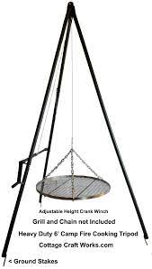 No disassembly and expansion design, hanging chain can be adjusted to suitable barbecue height. Heavy Duty Winched Campfire Cooking Tripod