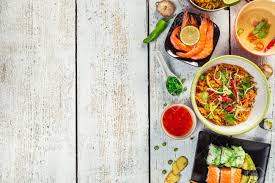 Juegos de cocina:¡hora de comer! Comida Asiatica Servido En Blanco Mesa De Madera Vista Desde Arriba El Espacio Para El Texto Juego De Cocina China Y Vietnamita Fotos Retratos Imagenes Y Fotografia De Archivo Libres De Derecho