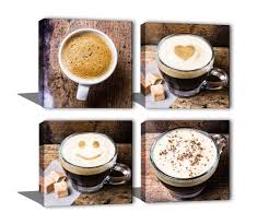 It doesn't have to be a coffee themed kitchen. Noah Art Contemporary Coffee Cup Wall Decor Canvas Prints Drinking Artwork Coffee Painting Photo Printing 4 Panel Framed Coffee Themed Canvas Wall Art For Cafe Kitchen Dining Room Wall Decoration Amazon In Home