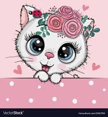 Cartoon White Kitten With Flowerson A Pink Vector Image On Vectorstock In 2020 Fox Artwork Cartoon Pics Cute Cartoon