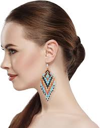 Southwestern Geometric Pattern Glass Seed Beaded Earrings Handmade, Glass,  No Gemstone : Amazon.com.au: Clothing, Shoes & Accessories