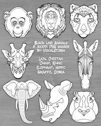 Front View Of Safari Animal Faces Clipart Wildlife Head Etsy Animal Line Drawings Clip Art Coloring Books