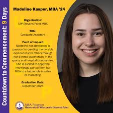 We continue to feature our 2024 winter #UWSPMBA graduates in the  #CountdownToCommencement series with 4+1 student Madeline Kasper, MBA '24,  a graduate assistant with the MBA program. Madeline has developed a passion