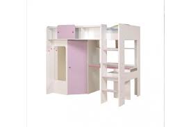 Lit mezzanine fille avec rangement : Lit Mezzanine Design Rose Et Blanc Avec Rangement Pour Fille