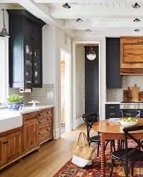 Black And Natural Wood Kitchen Cabinets Black White And Wood Via Pinterest Kitchen Cabinets Painted Grey Wood Kitchen Cabinets Two Tone Kitchen Cabinets