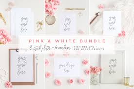 Download Pink White Bundle Mockups In Stationery Mockups On Yellow Images Creative Store PSD Mockup Templates