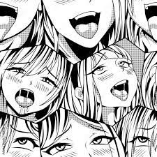 Black vector seamless pattern with ahegao face emotion, illustration manga  set. Hand-drawn art for t-shirts, helmets, cars, and wallpapers. concept  graphic design element. Isolated on white background Stock Vector | Adobe  Stock
