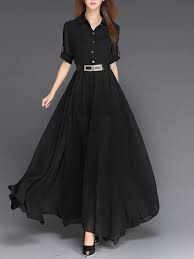 Fashionmia Fashionmia Plain Hollow Out Belt Chiffon Swing Maxi Dress Adorewe Com Black Chiffon Dress Maxi Dress With Sleeves Womens Maxi Dresses