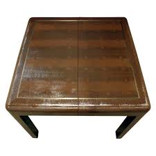 Pair of tubular brass z end tables with removable square glass tops with rounded edges. Karl Springer Karl Springer Embossed Lizard Extension Game Table 1985 Signed Table Games Home Decor Table