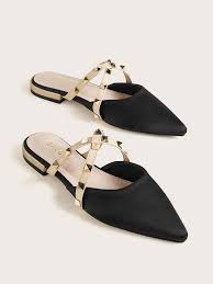 Open Toe Bow Decor Sliders In 2020 Flat Mules Pointed Toe Flats