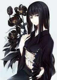 japanese inspired draw 芸術的アニメ少女 黒髪 イラスト イラスト