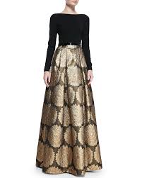 Theia Long Sleeve Jacquard Skirt Gown Fashion Indian Designer Wear Designer Dresses