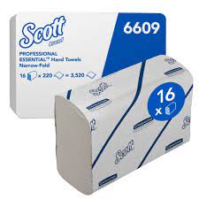 Scott® Essential™ Handtücher 6609 – Narrowfold-Papierhandtücher – 16 Clips  X 220 Weiße Papierhandtücher (Insges. 3.520)