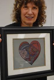 Our February 14th meeting was filled with the “Love” theme. First place  went to Nancy Bentley, mixed media “Heartfelt Thanks”; 2nd place to Peggy  Gordon, acrylics “Puppy Love”; & 3rd place to