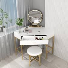 Corner Makeup Vanity With Drawer Modern Makeup Vanity Set Dressing Table With Mirror Stool Whi In 2020 Dressing Room Decor Dressing Room Design Dressing Table Design