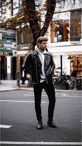 23 Outfits You Should Copy From This Influencer Biker Jacket Outfit Hoodie Jacket Outfit Hoodie Outfit Men