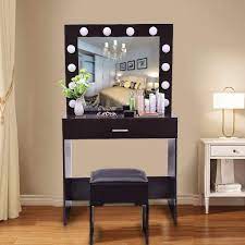 These chic and versatile vanities do more than just look pretty. Fundiscount Vanity Set With Lighted Mirror Cushioned Stool And Drawers Modern Makeup Vanity Dressing Table Dresser Desk Vanities Bench For Bedroom Living Room Girls Dressing Room Black Edge Cyber Com