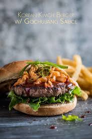 Korean Gochujang Burger With Kimchi And Gochuchang Sauce White On Recipe Kimchi Burger Gochujang Sauce Burger