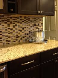 Glass Tile Backsplash Granite Countertop Chocolate Cabinets Granite Countertops Tile Countertops Kitchen Tiles Backsplash