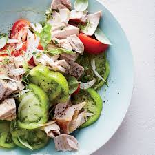 Heirloom Tomato Salad With Tuna Confit Recipe Recipe Tomato Salad Recipes Heirloom Tomato Recipes Tomato Recipes