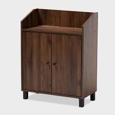 Homcom industrial freestanding sideboards sliding door storage cabinet with 2 drawers, 2 shelves, 2 door cabinets, for living room, dining room, kitchen, bathroom, entryway, dark brown grain and black. Rossin Walnut Finished 2 Door Wood Entryway Shoe Storage Cabinet With Open Shelf Brown Baxton Studio Target
