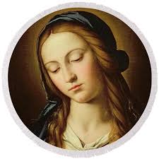 Head of the Madonna by Il Sassoferrato Round Beach Towel by Il Sassoferrato 