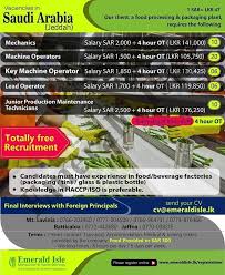 Foreign Vacancies In Saudi Arabia Emerald Isle Manpower Travel Services Under The Sri Lankan Bureau Of Foreign Employ Overseas Jobs Service Trip Saudi Arabia