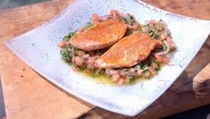 James First Served Up This Sunshine Filled Pan Fried Mullet With Sauce Vierge On The Shores Of Lake Annecy The Red Mullet James Martin Recipes Seafood Recipes