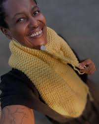 Heidi for the first time not pulling off her scarf from Bark box