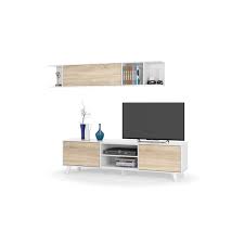 Le meuble tv fait partie de l'équipement de base du salon. Meuble Tv 2 Portes Avec 2 Niches Et Etagere Murale L180 Cm Blanc Chene
