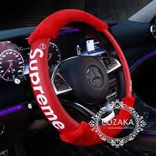 supreme シュプリーム 車ハンドルカバー 本革 ファー付き クロムハーツ ステアリングカバー 車用品 防寒 秋冬用 おしゃれ 普通車 mサイズ 直径38cm 高品質 レディース メンズ カー用品 内装 ハンドル カバー 車 用品