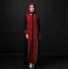 Model Baju Batik Gamis Kombinasi Terbaru Modern Kancing Depan Merah Hitam Model Pakaian Muslim Model Pakaian Model