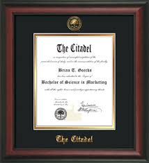 The Citadel Diploma Frame Rosewood Citadel Seal Black On Gold Professional Framing Company Diploma Frame Frame Unique Graduation Gifts