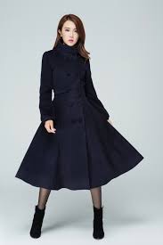 Navy Blue Coat Wool Coat Warm Winter Coat Midi Coat Womens Etsy Coats For Women Dress Coat Outfit Fitted Coat