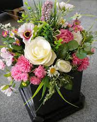 Artificial silk flower grave spike vase arrangement memorial tribute dad mum. Artificial Silk Flower Grave Arrangement Filled Pot Flower Vase Flower Vase Memorial Flowers Flower Pots Artificial Silk Flowers