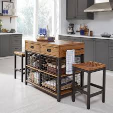 There will be two small cabinets on the back of the island to support the countertop. Homestyles Modern Craftsman Brown Oak Island With Wood Top And Two Counter Stools 5050 948 The Home Depot