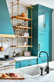 The emerald colored backsplash covering the wall from the counters up to the rustic wooden shelves. 55 Best Kitchen Backsplash Ideas Tile Designs For Kitchen Backsplashes