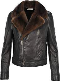 Best Price On The Market At Italist Saint Laurent Saint Laurent Perfecto Biker Leather Neck Mink Leather Jackets Women Leather Jacket Biker Leather