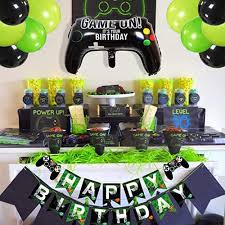 Content it usually includes paper plates,paper cups,cutlery,banner,balloon,mask,head band etc in a similar theme.party set is not only useful, but also can be for decoration. Video Game Party Supplies Kids Boys Birthday Party Supplies For Game Fans 57pcs Call Of Duty Gaming Theme Party Decorations Latex Balloon Light Green Green Black Gamepad Game Theme Banner Walmart Com