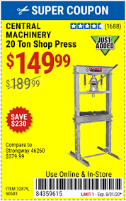 Central Machinery H Frame Industrial Heavy Duty Floor Shop Press For 149 99 Harbor Freight Tools Shop Press H Frame