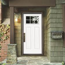 Jeld Wen 30 In X 80 In 6 Lite Craftsman Primed Steel Prehung Right Hand Inswing Prehung Front Door O03486 The Home Depot Steel Entry Doors Jeld Wen Exterior Doors Jeld Wen