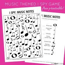 Let them listen at least twice and complete the worksheet. Music Notes Themed I Spy Game Free Printable For Kids Music Games For Kids Music Theory Games Music Theory Printables