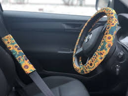 Set Of Car Accessories Sunflowers Steering Wheel Cover Seat Etsy Cute Car Accessories Steering Wheel Cover Car Accessories