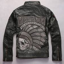 Skulls Genuine Leather Jacket Men Black Cowskin Motorcycle Jacket Men Indian Chief Pattern Wind Jacket B Leather Jacket Men Motorcycle Jacket Mens Mens Jackets