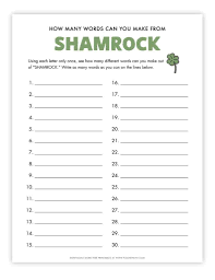 How Many Words Can You Make Out Of Shamrock Free Printable Game In 2020 Free Printable Games Free Printables Words