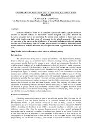 Pdf Importance Of Inclusive Education The Role Of School Teachers Mercinah Rajendran Academia Edu