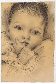 Picasso's portrait of his daughter Maya is from 1943. Such a sensitive  drawing .