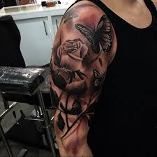 Fern leaf tattoo on the right rib cage. Rose And Butterfly Tattoo Shoulder Novocom Top