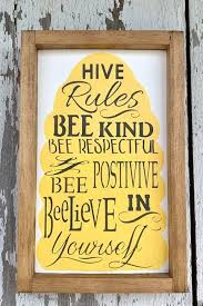Hive Rules Sign Bee Summer Inspirational Honey Bee Decor Bee Themed Classroom Bee Quotes